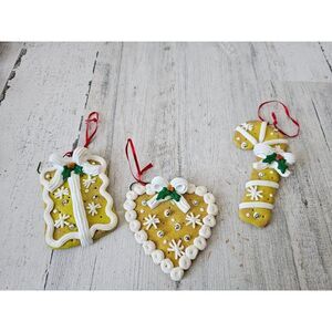 Vintage cookie candy cane heart present ornament lot clay set Xmas tree